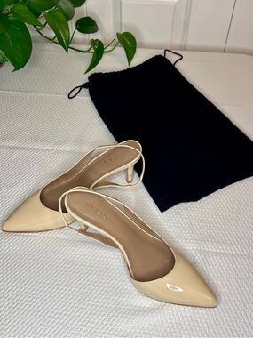 REISS EU 37 Nude Patent Pointed-Toe Slingback Heels